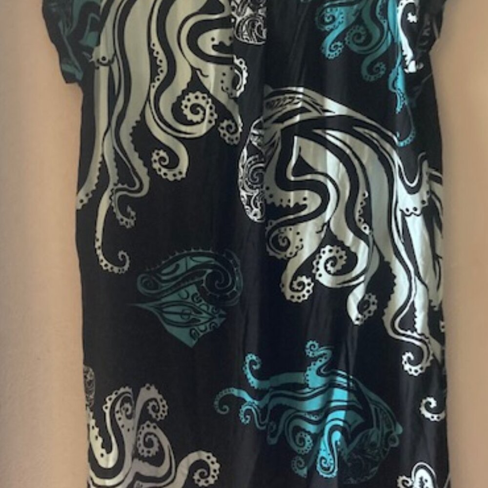 WAHINE TOA HAWAIIAN OCTOPUS-TAKO DRESS ALOHA MADE RESORT WEAR BLK/WHT/BL LOVELY - Picture 5 of 15